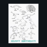 Funny Educational Dinosaur Kids Coloring Birthday Postkarte<br><div class="desc">Minimalistisches Dinosaurier-Design mit verschiedenen Dinoarten,  alle mit Namen. Bringen Sie etwas Naturgeschichte in das Kinderzimmer oder eine Geburtstagsparty mit diesen bezaubernden Schwarz-Weiß-Dinosauriern.</div>