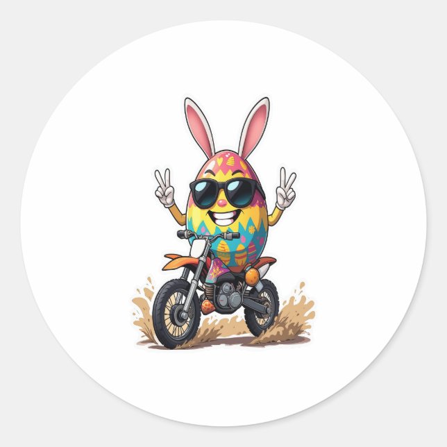 Funny Egg Motorbike Runder Aufkleber (Vorderseite)