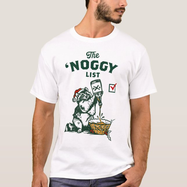 Funny Eggnog Drinken Weihnachten Raccoon Geschenk T-Shirt (Vorderseite)