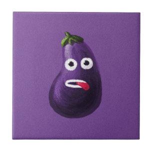 Funny Eggplant Cartoon Charakter Niedliches Gemüse Fliese