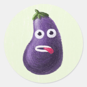 Funny Eggplant Cartoon Charakter Niedliches Gemüse Runder Aufkleber
