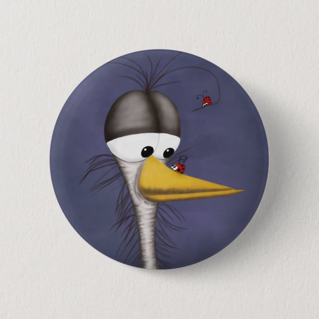 Funny Egret Cartoon Button (Vorderseite)