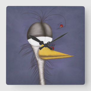 Funny Egret Cartoon Quadratische Wanduhr