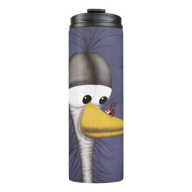 Funny Egret Cartoon Thermosbecher (Vorderseite)