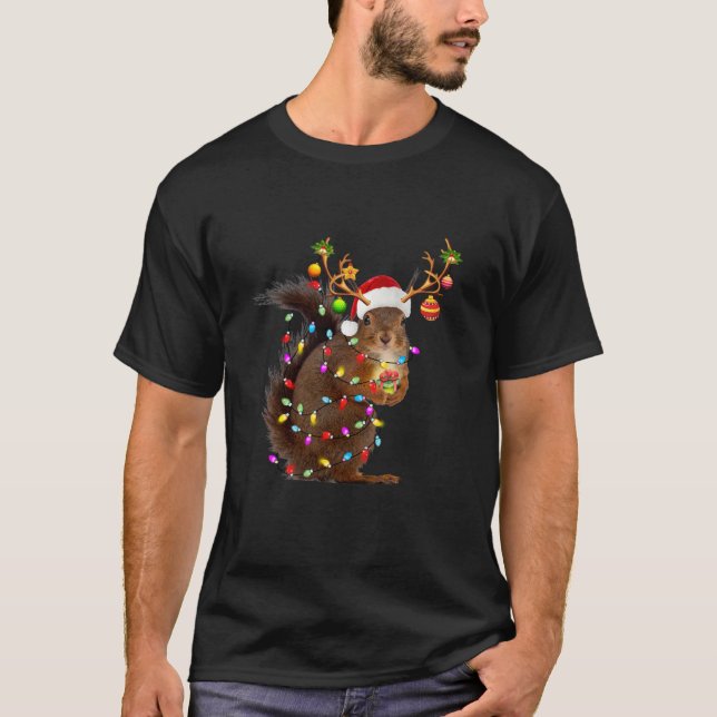Funny Eichhörnchen Weihnachtsweihnachtsleuchten T-Shirt (Vorderseite)