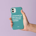 Funny eingeführt, aber willens zu diskutieren Pfer Case-Mate iPhone Hülle<br><div class="desc">Das sonnige Türkis stellte sich vor, aber willens, Pferde zu diskutieren Telefongehäuse für Reiter. Dieses lustige Pferd Handy Gehäuse ist auch ein tolles Geschenk für jeden Pferdefreund. Verwenden Sie das Design-Tool, um die Farbe des Textes zu ändern, wenn Sie möchten, und wählen Sie die Hülle für Ihr Telefonmodell aus dem...</div>