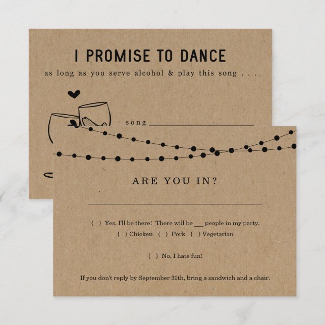 Funny Einladung RSVP Card Einlage w- Song Anfrage (Vorne/Hinten)