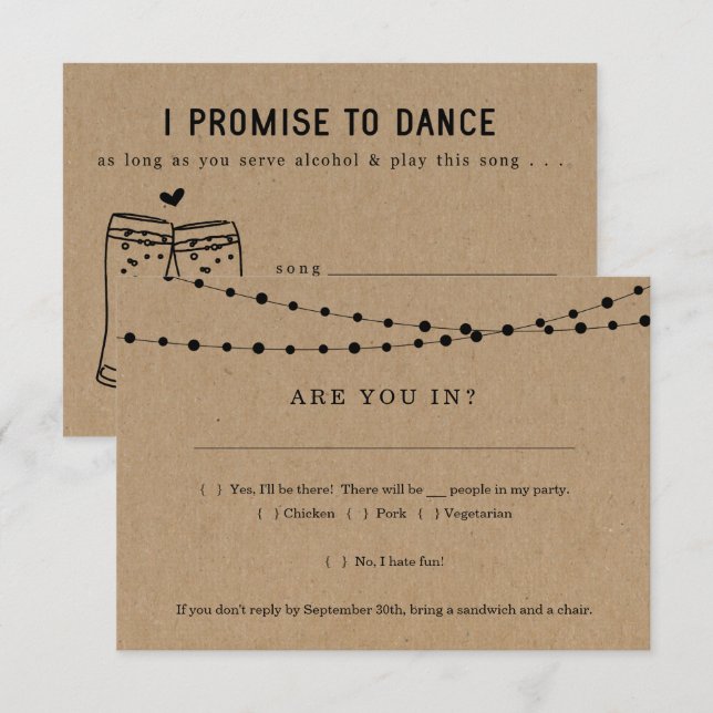 Funny Einladung RSVP Card Einlage w- Song Anfrage (Vorne/Hinten)