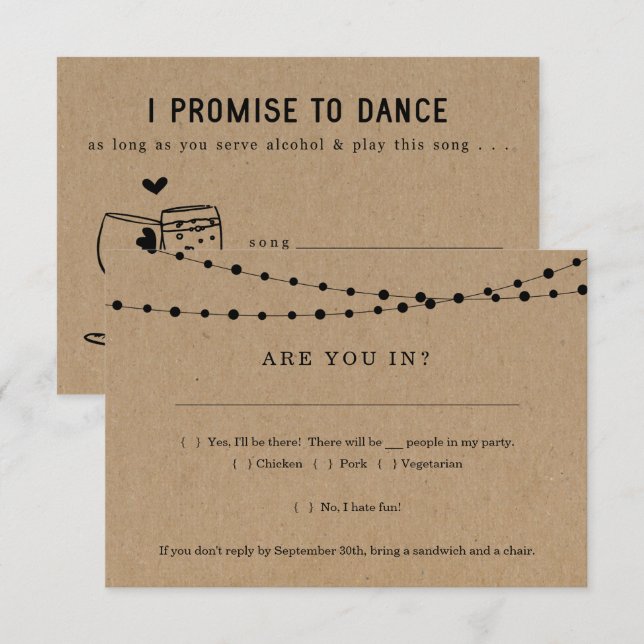 Funny Einladung RSVP Card Einlage w- Song Anfrage (Vorne/Hinten)