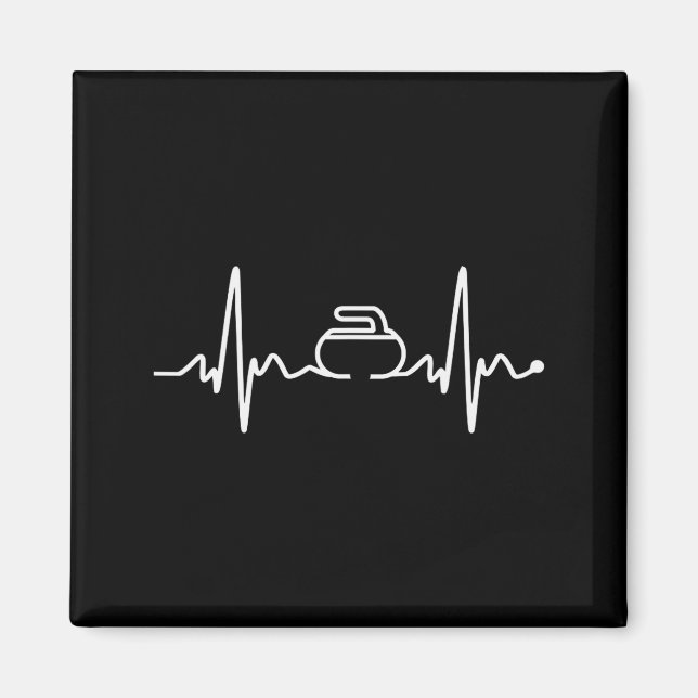Funny Ekg Heartbeat Love Curling White Curling Fan Magnet (Vorne)