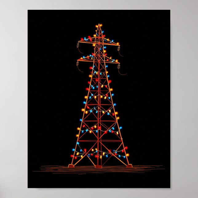 Funny Electric Pylon Christmas Graphics Lights Lov Poster (Vorne)