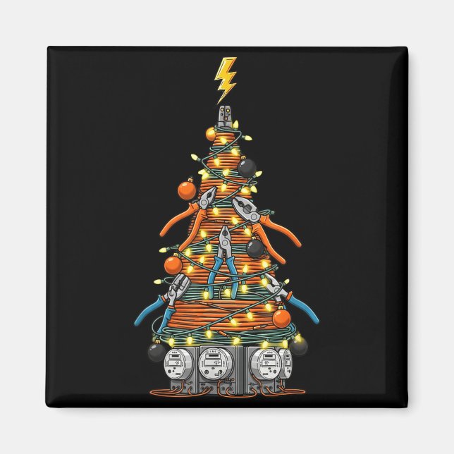 Funny Electrician Christmas Tree Xmas Graphic Men  Magnet (Vorne)