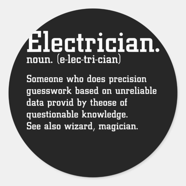 Funny Electrician Definition Electric Cable Runder Aufkleber (Vorderseite)