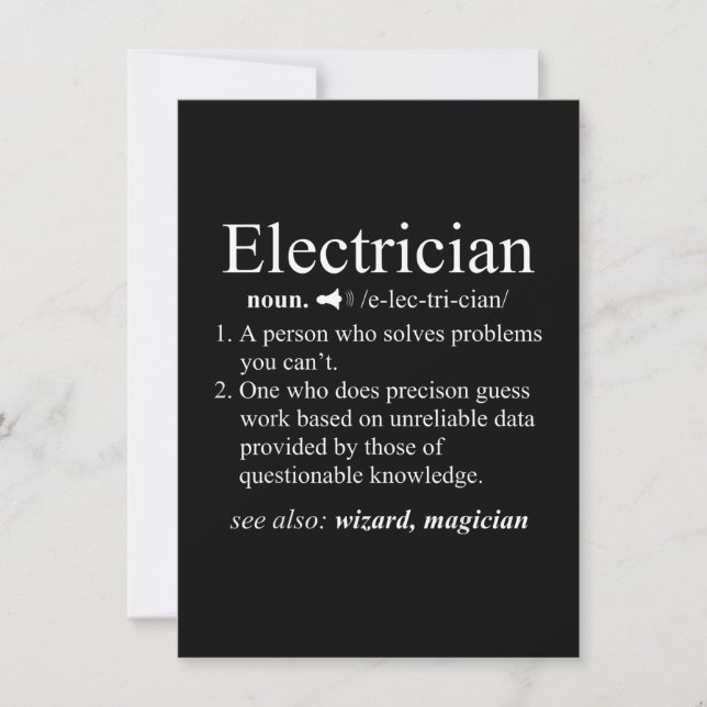 Funny Electrician Definition Electrical Engineer Mitteilungskarte (Vorderseite)