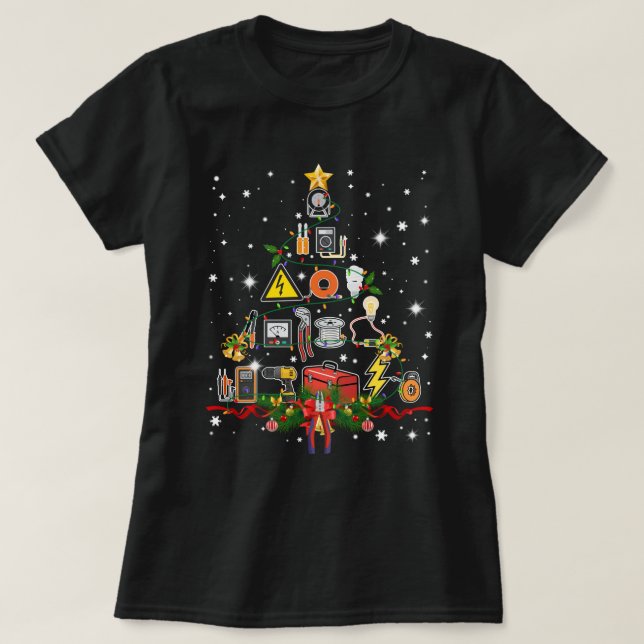 Funny Electrician Weihnachtsbaum Matching Familie  T-Shirt (Design vorne)