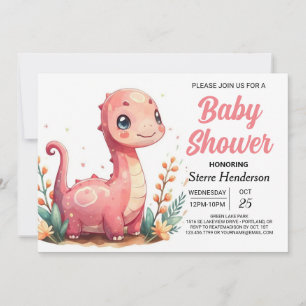 Funny Elegant Custom Dinosaur Girl Baby Shower Einladung