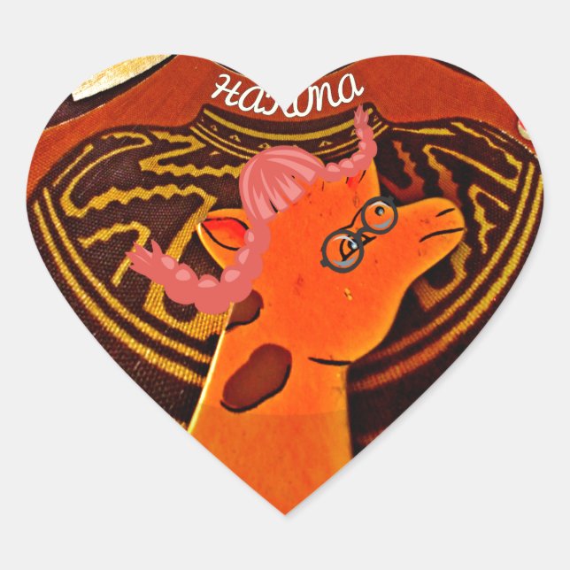 Funny Elegant Giraffe Accessorized African Style Herz-Aufkleber (Vorderseite)