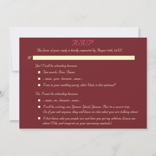 Funny Elegant Personalisiert Wedding RSVP Einladun Einladung (Vorderseite)
