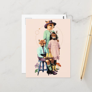 Funny Elegant Red Fox Family Postkarte