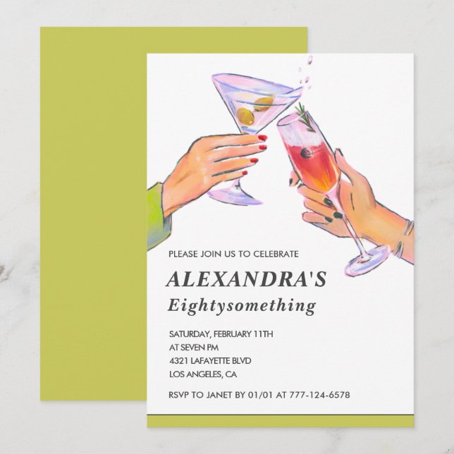 Funny Elegant Vintag Cocktail 88. Geburtstag Einladung (Vorne/Hinten)