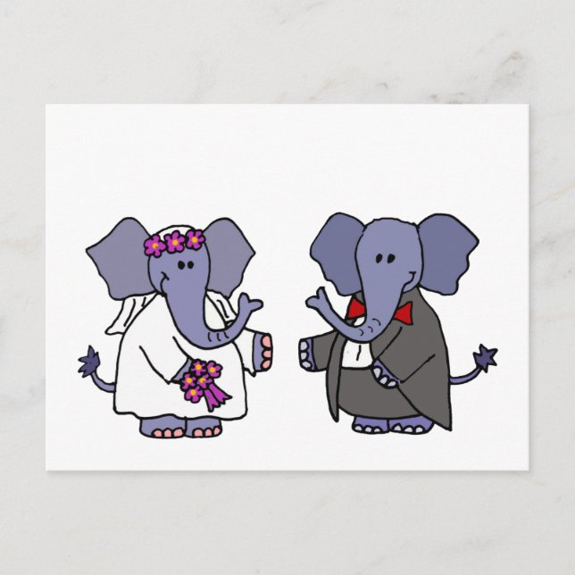 Funny Elephant Briand Groom Wedding Design Postkarte (Vorderseite)