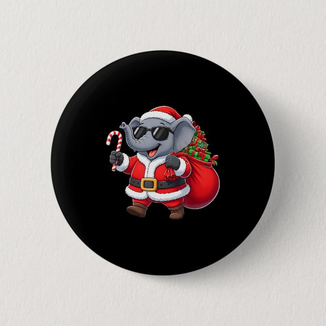 Funny Elephant Christmas Santa Outfit Xmas Boys Gi Button (Vorderseite)