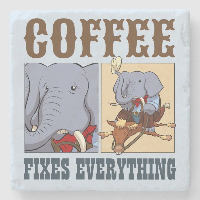 Funny Elephant Coffee behebt alles Cartoon Steinuntersetzer (Vorderseite)