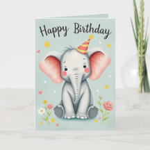 Funny Elephant Happy Birthday Card