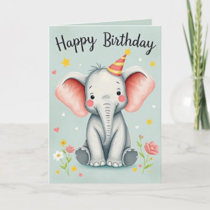 Funny Elephant Happy Birthday Card Karte