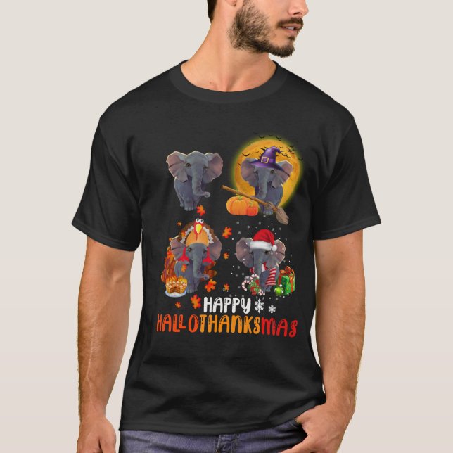 Funny Elephant Happy HalloDankeMas Weihnachtsgesch T-Shirt (Vorderseite)