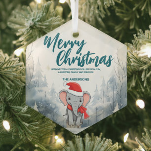 Funny Elephant Merry Xmas Baum Schnee Feier Ornament Aus Glas