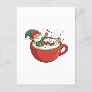 Funny Elf Bathub auf Matcha Drink Feiertagspostkarte