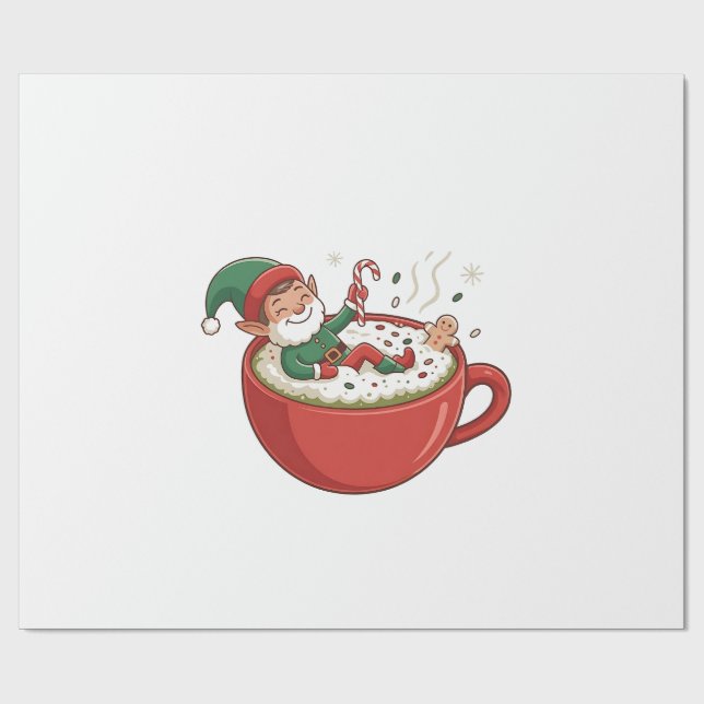 Funny Elf Bathub auf Matcha Drink Geschenkpapier (Flach)