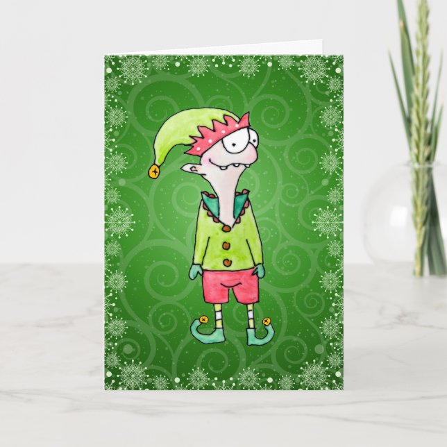 Funny Elf Christmas Card Karte (Vorderseite)