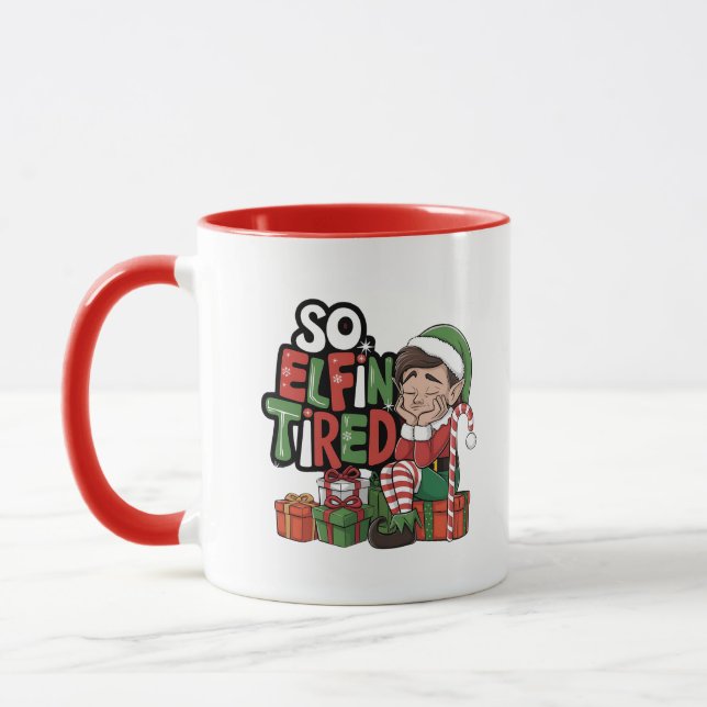 Funny ELF Christmas Morgens Kleine Geschenk Tasse (Links)