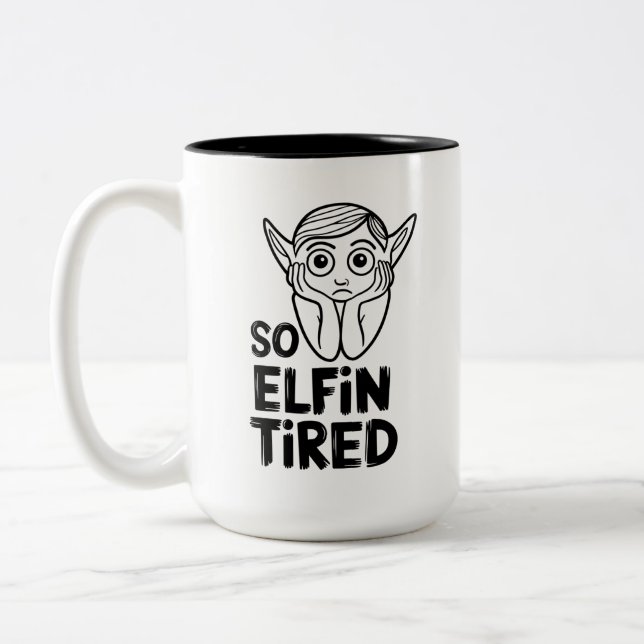 Funny ELF Christmas Morgens Kleine Geschenk Zweifarbige Tasse (Links)