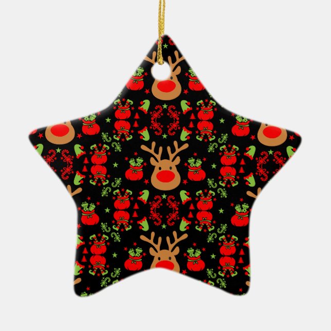 Funny Elf Christmas Wrapping Keramik Ornament (Vorne)