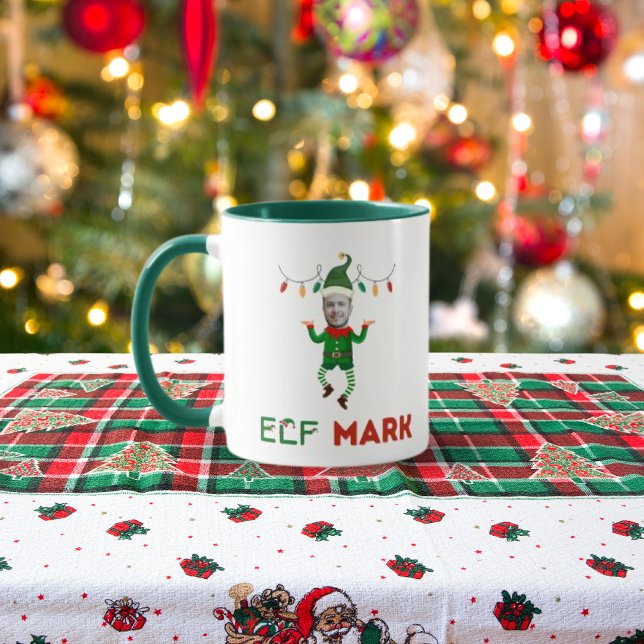Funny elf coffee mug with your customizable face tasse (Von Creator hochgeladen)