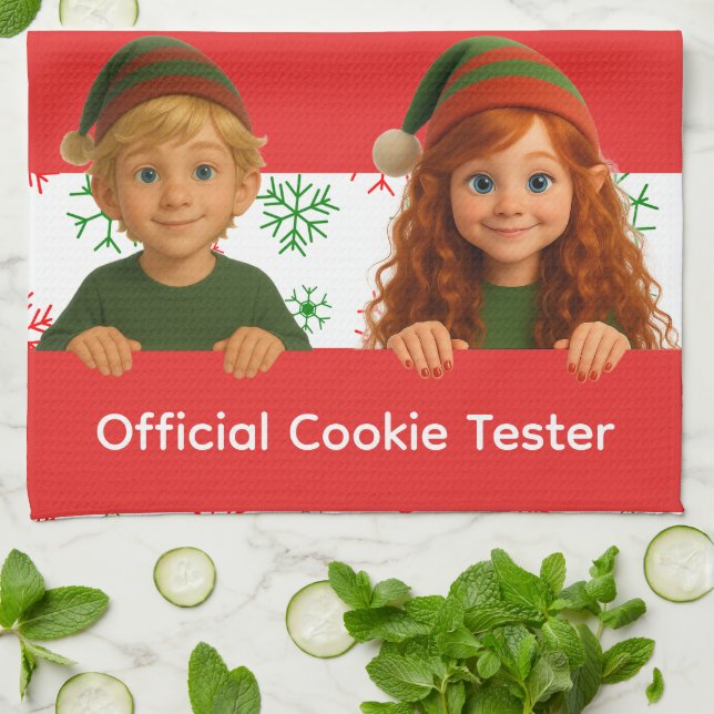 Funny Elf Faces | Official Cookie Tester Christmas Geschirrtuch (Gefaltet)