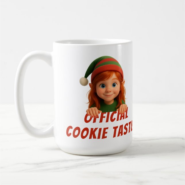 Funny Elf Faces | Official Cookie Tester Christmas Kaffeetasse (Links)