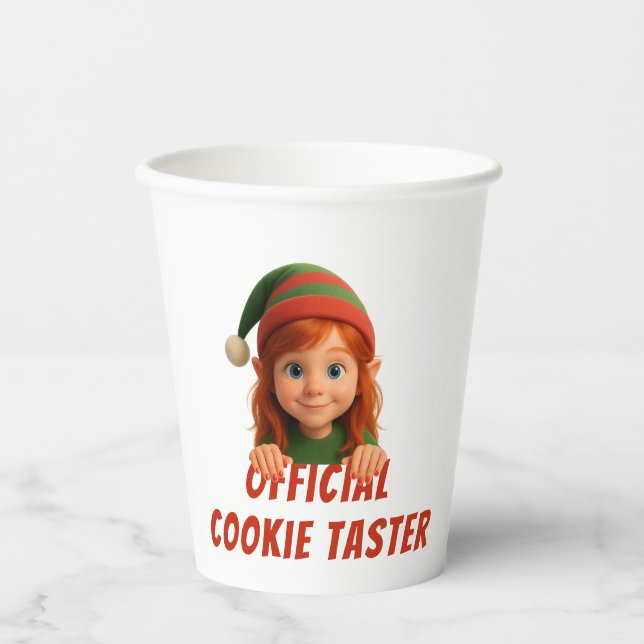 Funny Elf Faces | Official Cookie Tester Christmas Pappbecher (Vorderseite)