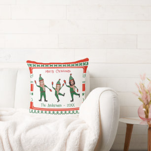 Funny Elf Familie Foto Red Green Frohe Weihnachten Kissen