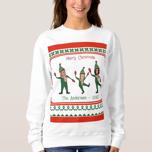 Funny Elf Familie Foto Red Green Frohe Weihnachten Sweatshirt (Vorderseite)