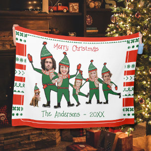 Funny Elf Familie von Five Hund Red Green Weihnach Fleecedecke