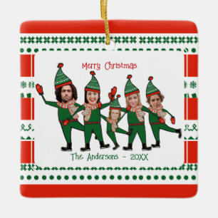 Funny Elf Familie von fünf Foto Rot Grünen Weihnac Keramikornament