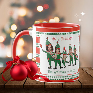 Funny Elf Familie von fünf Foto Rot Grünen Weihnac Tasse
