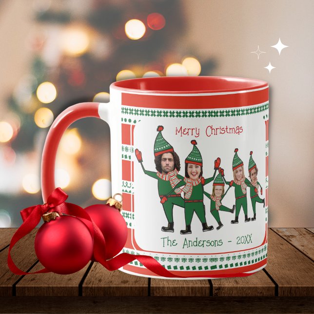 Funny Elf Familie von fünf Foto Rot Grünen Weihnac Tasse (Von Creator hochgeladen)