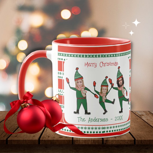 Funny Elf Familie von Three Red Green Weihnachten Tasse (Von Creator hochgeladen)