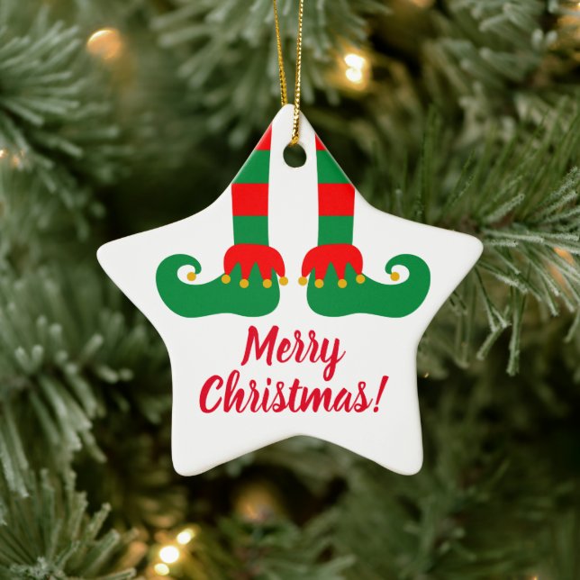 Funny elf Füße Frohe Weihnachtsbaumgeschenk Keramik Ornament (Baum)