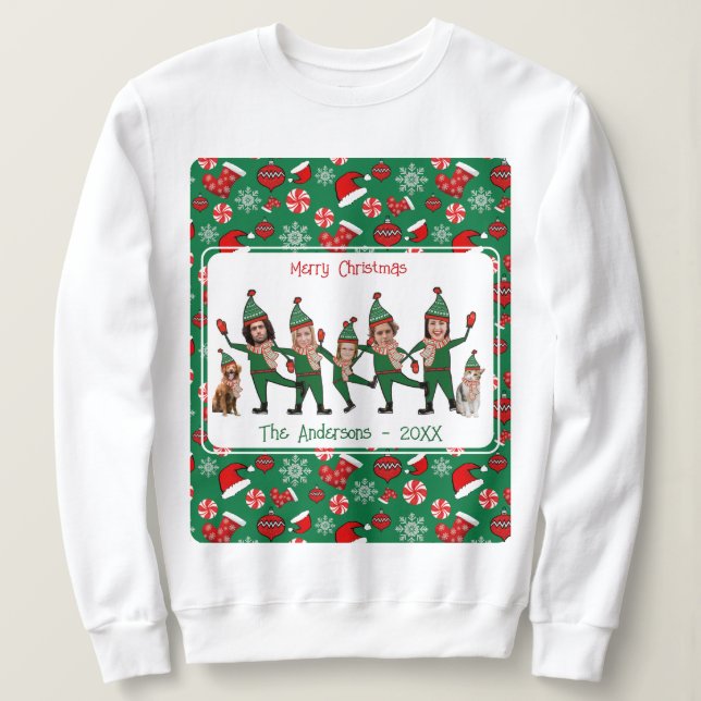 Funny Elf Ihre Familie von 7 hässlichen Weihnachts Sweatshirt (Design vorne)